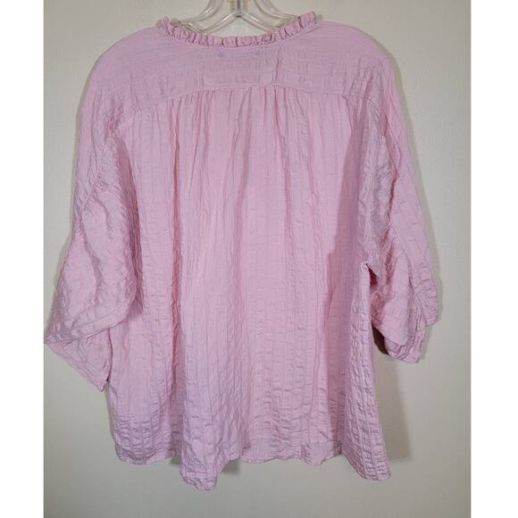 Zara Women's Pullover 1/2 Button Front V Neck Tunic Top Pleated Back Pink Medium - Picture 5 of 6